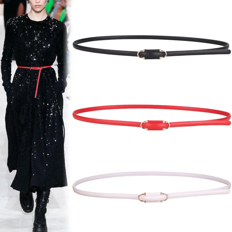 Black knotted thin waist belt women's leather decorative suit with dress son waist all match high-grade feeling 2024 new belt