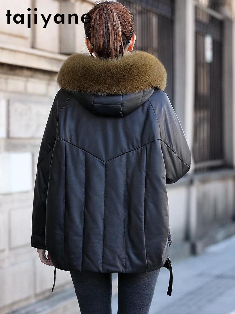 TAJIYANE جلد الغنم الحقيقي بطة أسفل معطف امرأة الثعلب الفراء طوق سترة منفوخة قسط حقيقية سترات من الجلد ملابس حريمي 2025 longcode #5