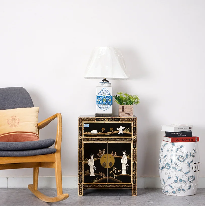 طاولة بجانب السرير فاخرة وطاولة بجانب السرير بتصميم ذهبي مرسومة يدويًا لغرفة نوم الفندق من خشب الدردار