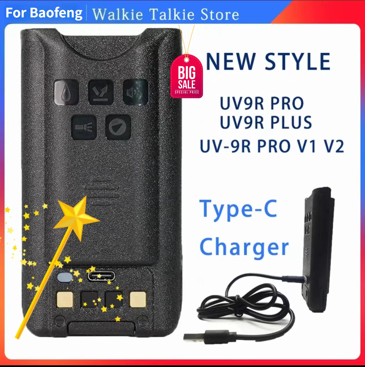 7.4v BL-9 Replacement Battery 8000mAh Type-C Port for Baofeng UV-9Rplus 9RPRO ERA Two Way Radio