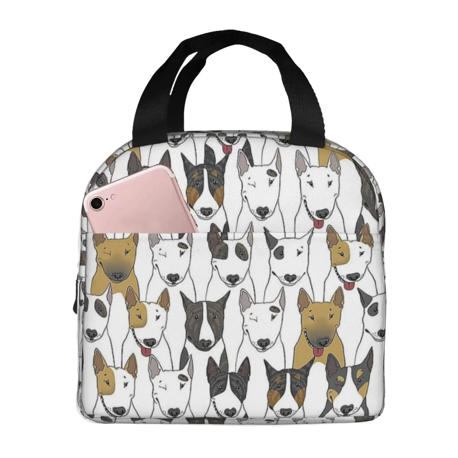 English Bull Terrier Dog Pattern Portable Lunch Boxes Waterproof Thermal Cooler Food Insulated Lunch Bag Kids School Children