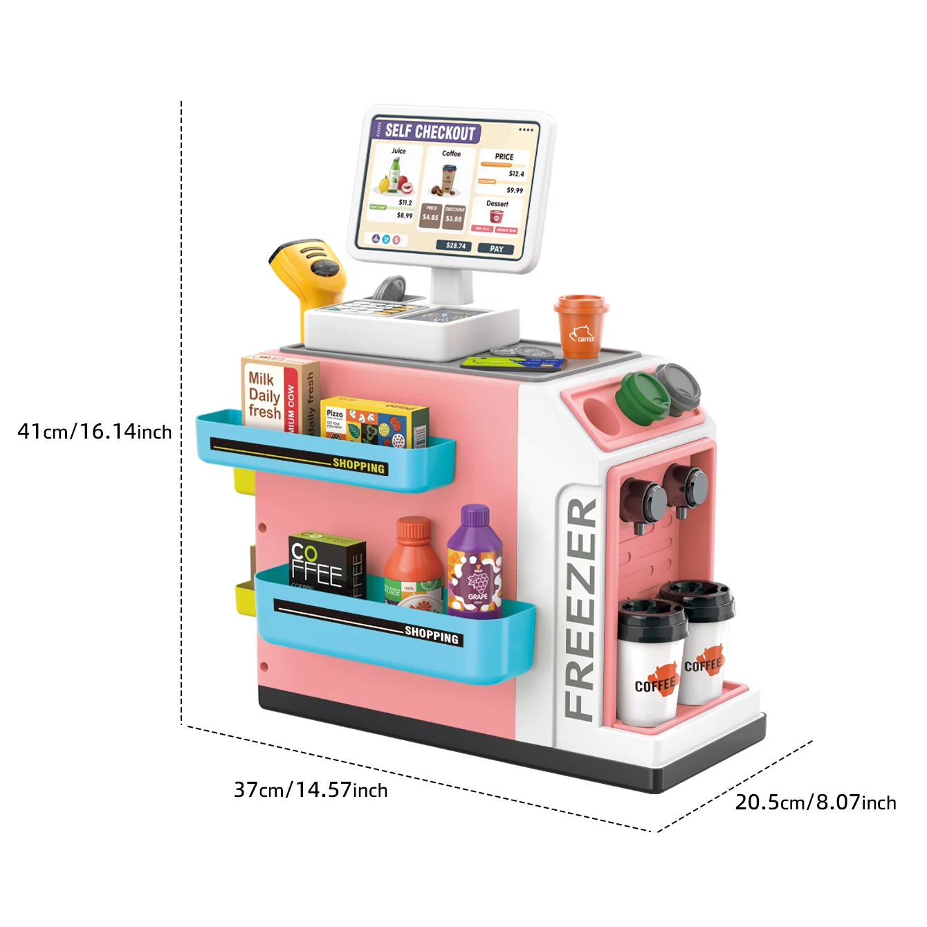 Máquina de café de juguete para compras, conjunto de caja registradora, juguetes para el mercado de comestibles, comida de simulación, bebida, pastel de café, juguetes para juego de imitación para niños