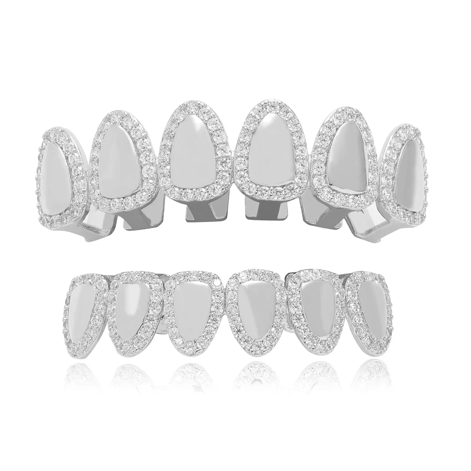 Hip Hop Teeth Covers with Six Zircon-Encrusted Teeth and a Gold Plated Fang, Perfect for Halloween and Cool  Accessory for Men