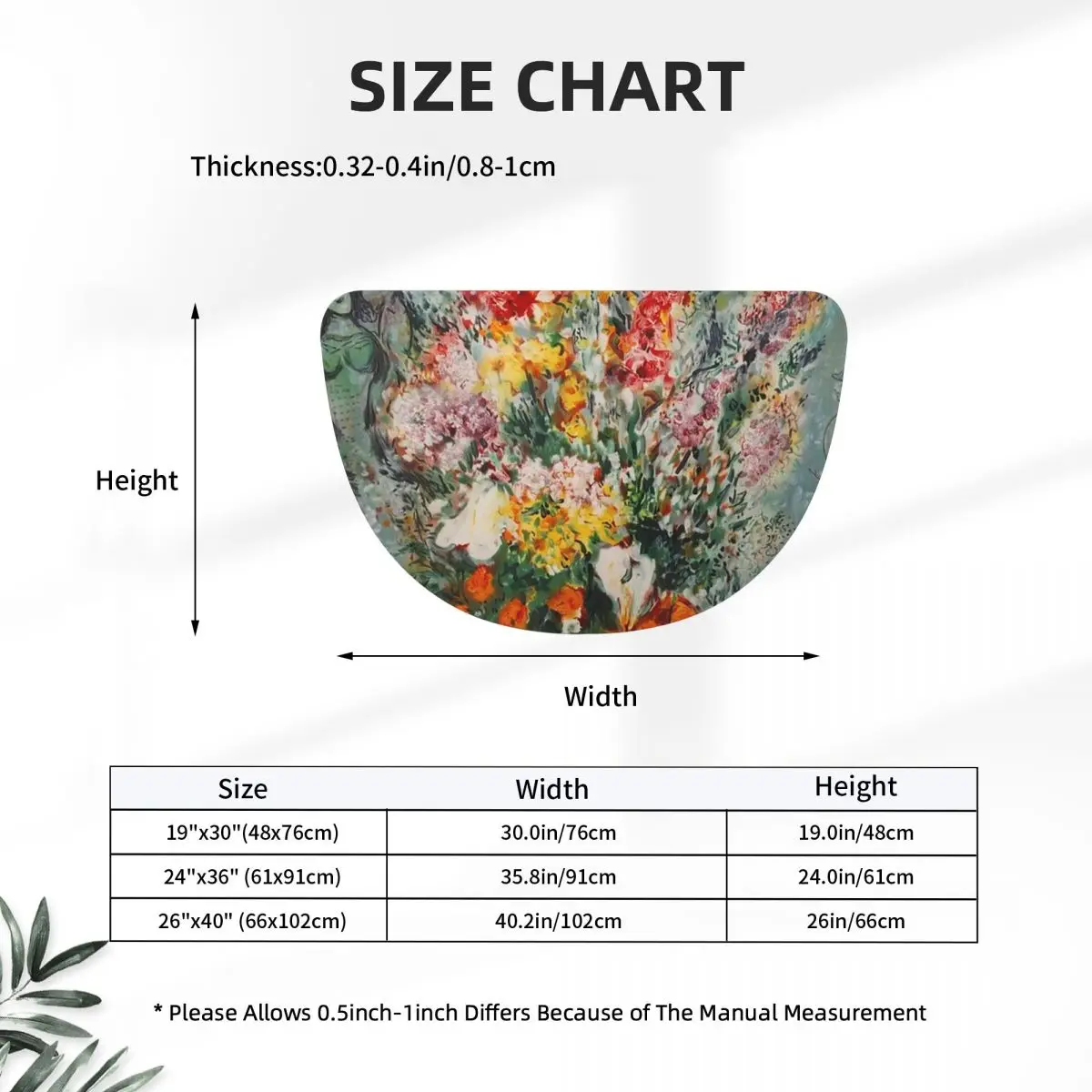 Marc Chagall Bouquet De Fleurs Soft Flannel Half Round Doormat Non Slip Bathroom Mat Absorbent Floor Carpet for Home Bedroom