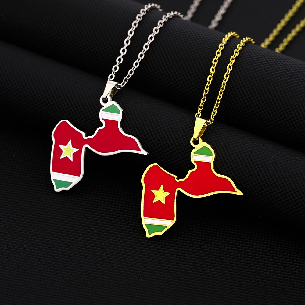 hot-selling men's and women's fashion ethnic style stainless steel France Guadeloupe map flag pendant necklace