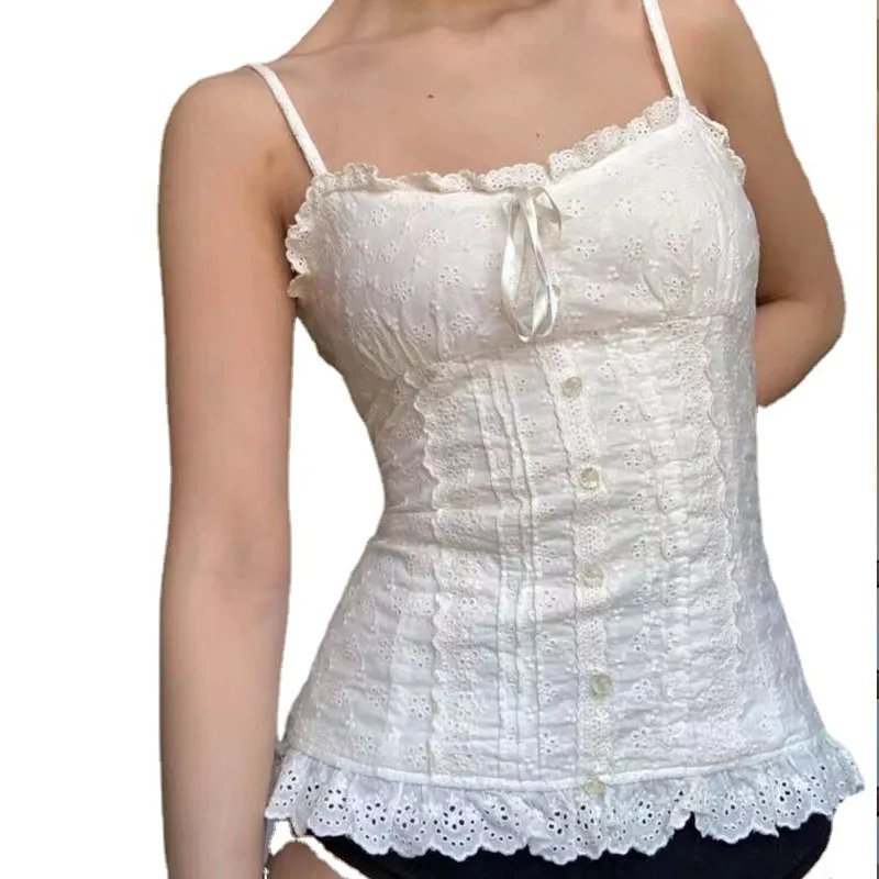 الكورية الشارع الربيع الصيف بسيطة عصرية نقية حلوة حار الحمالة الصغيرة القوس بلون عارية الذراعين الدانتيل الحمالات أعلى 2025 #5