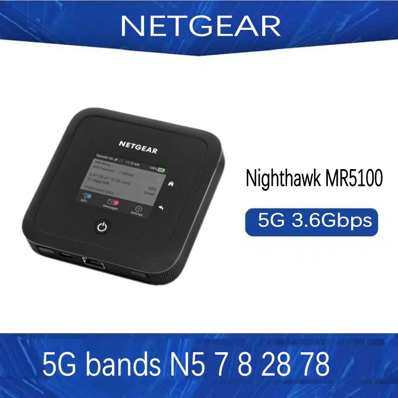 

Мобильная точка доступа Netgear Nighthawk MR5100 M5, 3,6 Гбит/с, mmWave Sub6 WiFi6, 5g, диапазон n5 n7 n28 n78