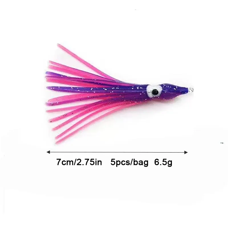 Soft Luminous Octopus Skirts Lure 7cm Silicone Tuna Trolling Skirted Squid Jigging Sea Fishing Glow Bait