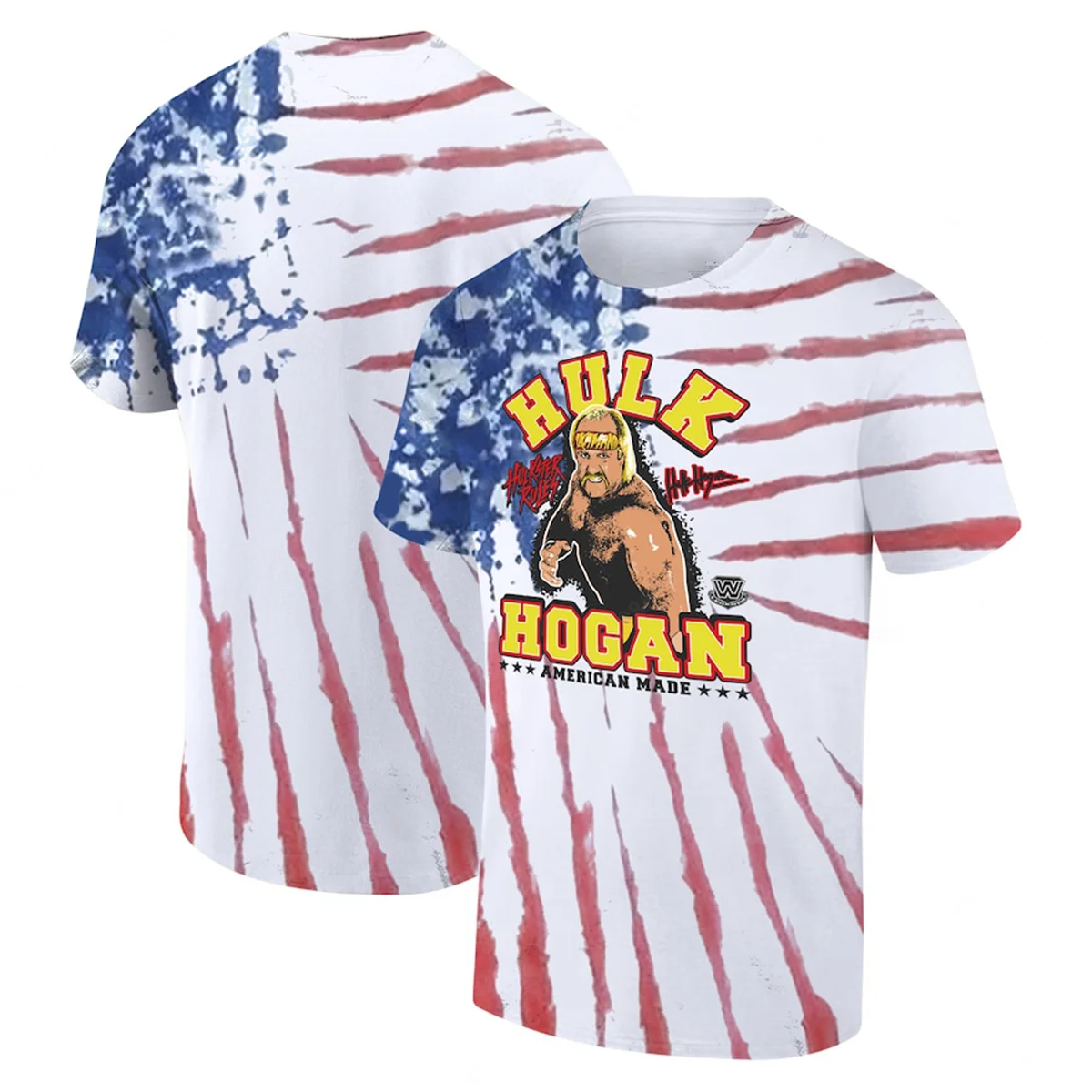 Hulk Hogan Mitchell & Ness Hulkamania Tie-Dye T-Shirt for Men Wrestler's Top Fashion Retro Style Men's and Women's Round Neck