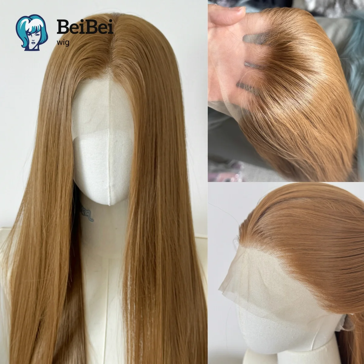 Wig Lace Front Almond Brown untuk Wanita, Panjang Lurus 13*4, Lace Frontal Alami Sintetis Tahan Panas untuk Cosplay dan Kegunaan Sehari-hari