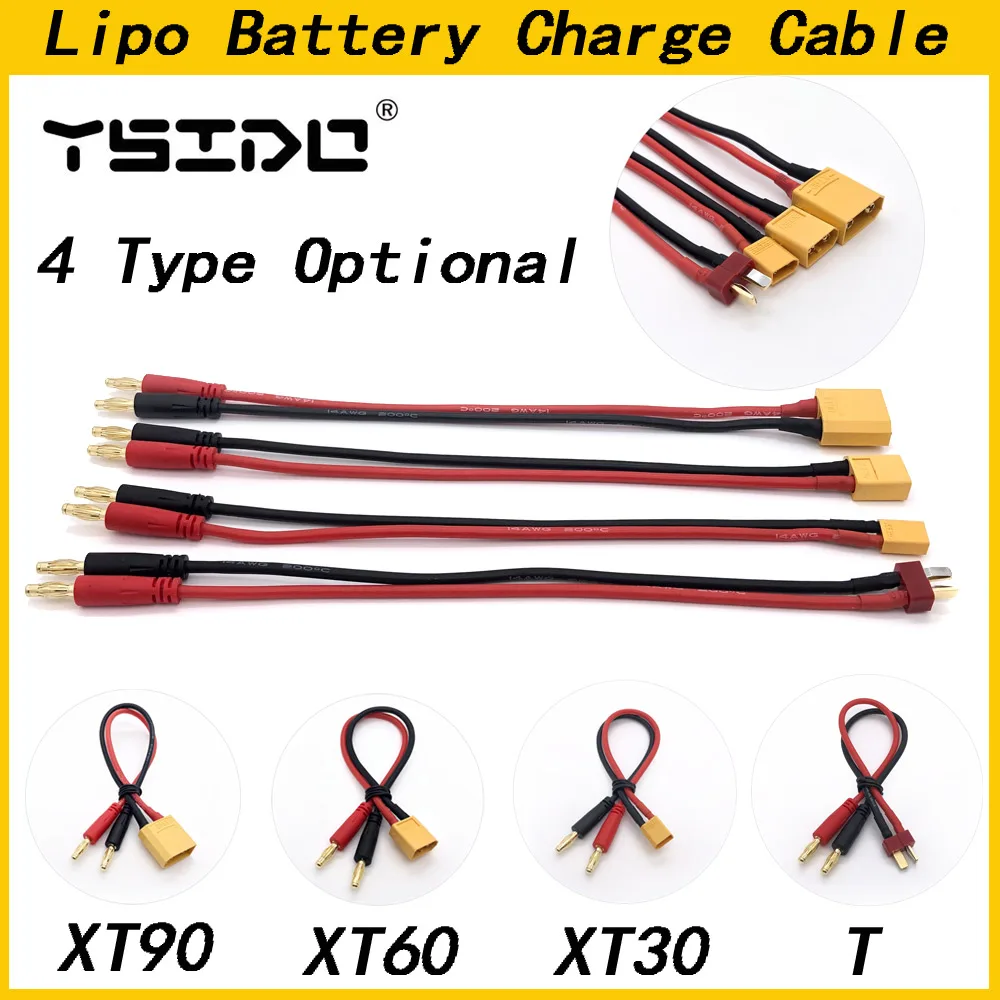 YSIDO 22cm T XT30 XT60 XT90 Plug Charge Lead to 4.0mm Banana Plugs Charge Cable Silicone Wire 14AWG For B6 Charger Lipo Battery