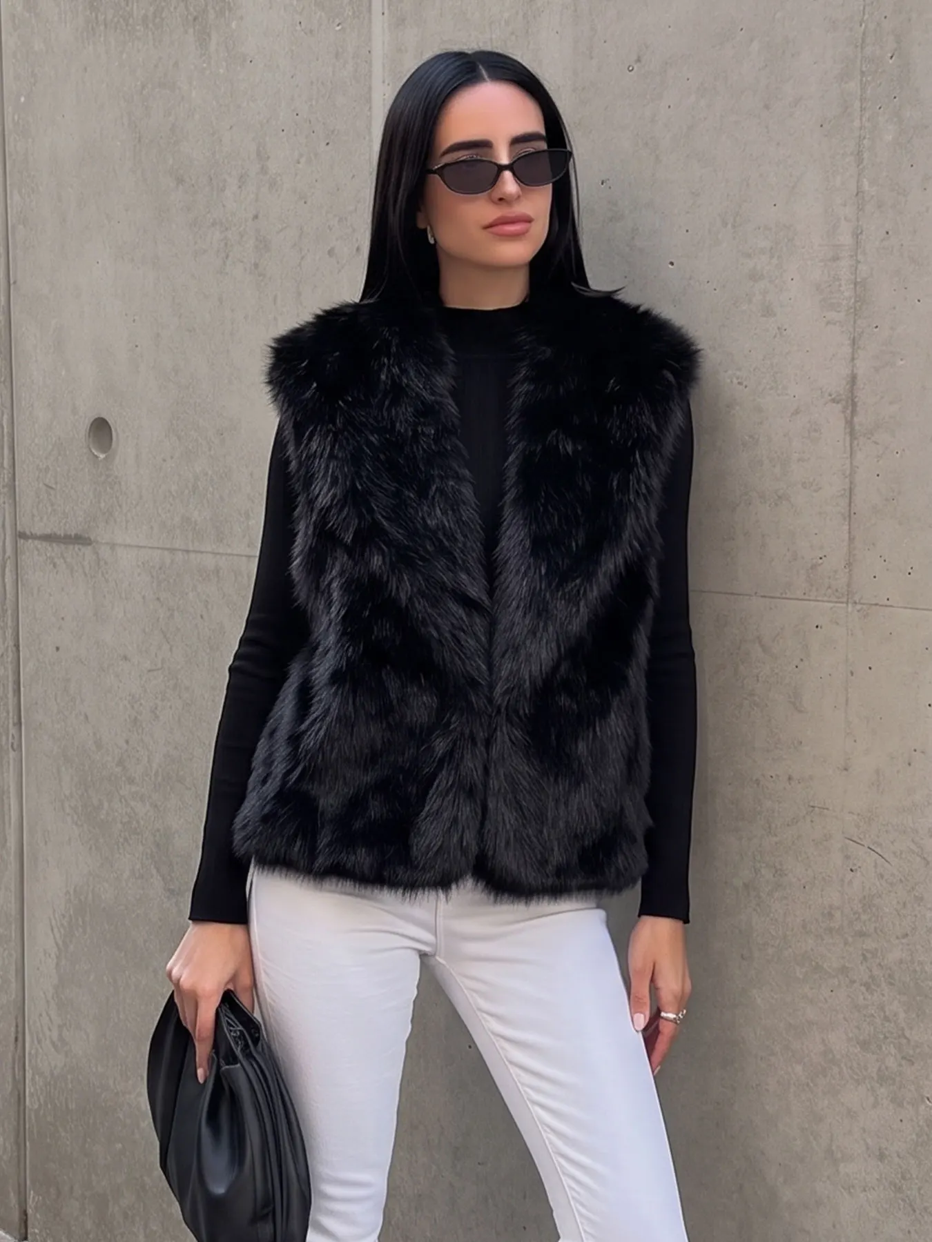 HH Women Elegant Solid Sleeveless Faux Fur Coat Casual Vest Tops V Neck Waistcoat Autumn Winter Street Fashion Commuting Outwear 6