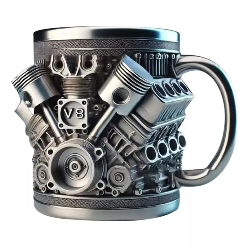 Stainless Steel Coffee Cup with V6/V8 Engine, Fun Car Engine Design, Coffee Cup, Cocktail Cup, Suitable for Car Enthusiasts