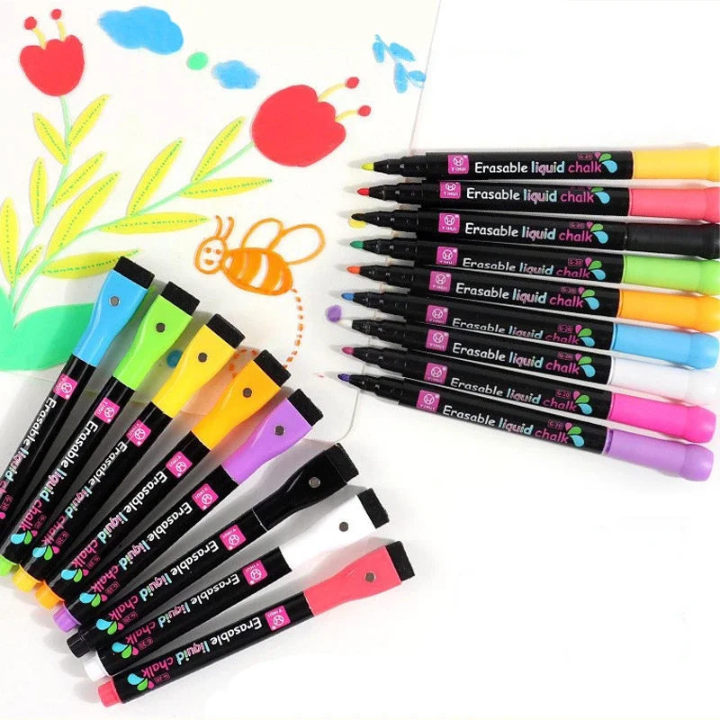 

4/8 Color Magnetic Dry Erase Markers Erasable Whiteboard Marker Pens with Eraser LED Fluorescent Pen for Glass Liquid Chalk