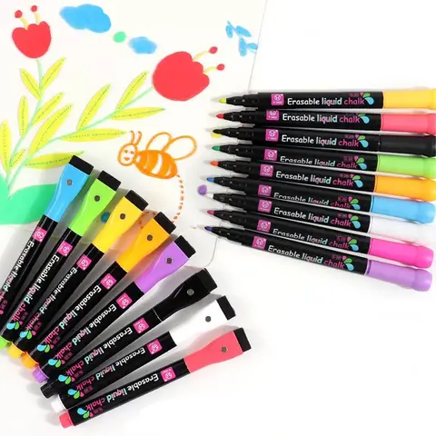 Bilashmart 4/8 Color Magnetic Dry Erase Markers Erasable Whiteboard Marker Pens with Eraser LED Fluorescent Pen for Glass Liquid Chalk