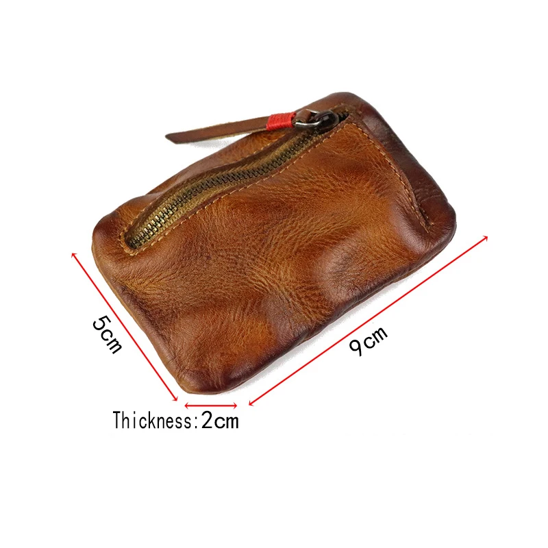 Cowhide Small Coin Purse with Zipper Key Bag Wallets Card Jewelry Holder Storage Retro Minimal Lightweight Student Coin Bag