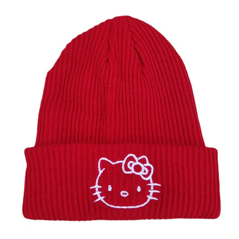 Cute Hello Kitty  cartoon Sanrio embroidery knit hat Cinnamon beanie  Kuromi pullover hat cat warm hat 2024 new style