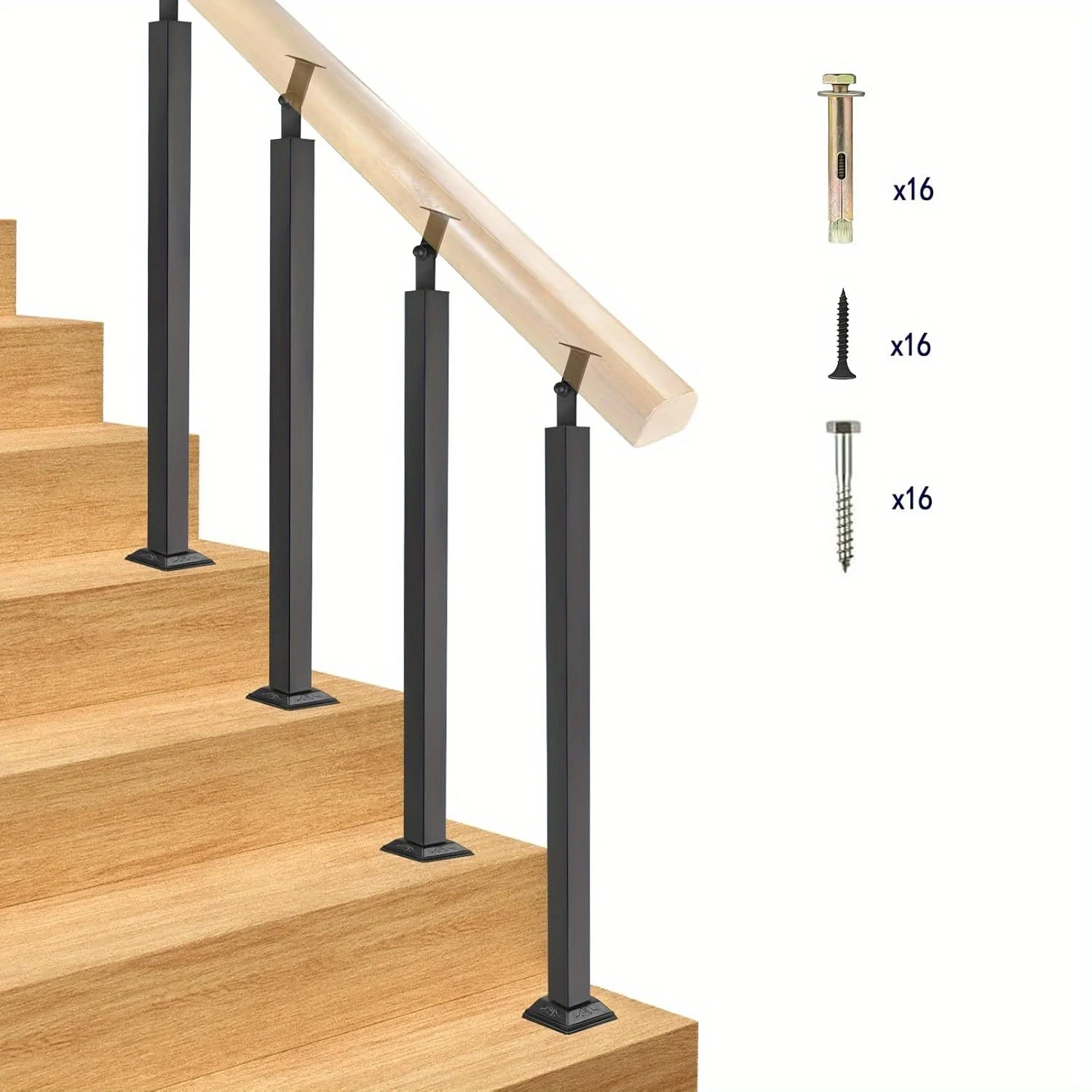 

Black Railing Post Kit, Metal Stair Post, Indoor Outdoor Metal Deck Railing Sprindles, 270° Adjustable for Porch, Concrete, Wooden Steps (33.5in)