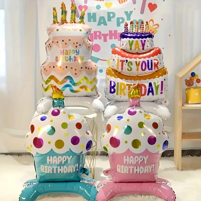 3D-Geburtstagstorte, Aluminiumfolie, Ballondekoration, farbig, doppellagig, für 1 Jahr alte Babyparty, Geburtstagsparty-Zubehör