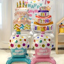 3D Birthday Cake Aluminum Film Balloon Decoration Colored Double Layer Cake 1 Year Old Baby Shower Birthday Party Supplies