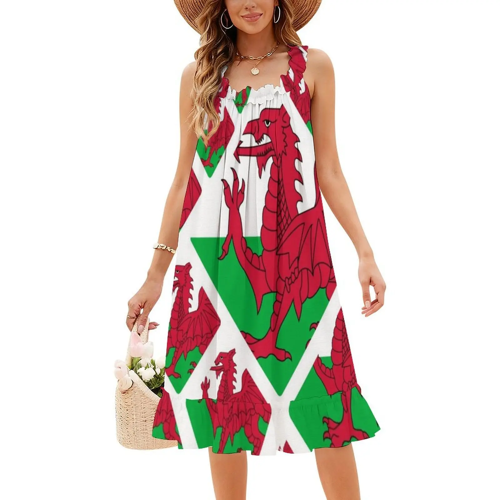 فستان حفلات نسائي بعلم الويلز ملابس الشارع الشهير ملابس نادي مطبوعة عصرية للنساء تصميم العلم الويلزي فساتين نسائية