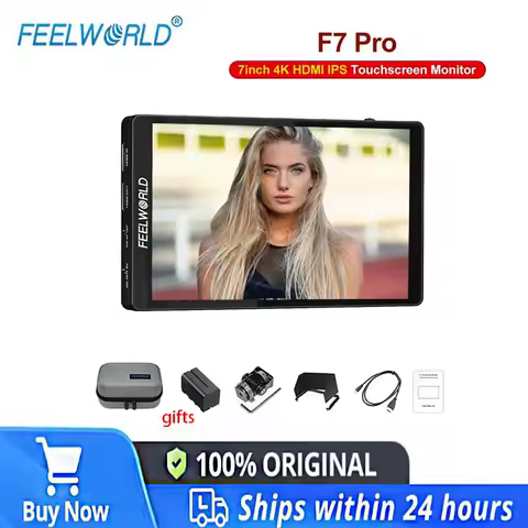 FEELWORLD F7 Pro On-Camera Field Director Monitor, 7 "IPS Touch Screen, 3D LUT DSLR, HDMI, 4K, 60Hz, HD with F970 External Power