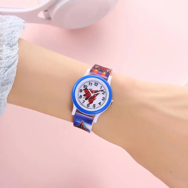 New Tide Student Youth Circle Shell Cartoon Color Printing Airplane Fighter Children's Watch