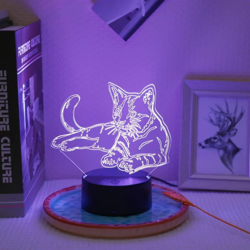 Cat 3D Night Light Plug-in Touch 7 Colors Novelty Desktop Table Lamp Decorative Desk Lamp for Bedroom Atmosphere Light USB Power