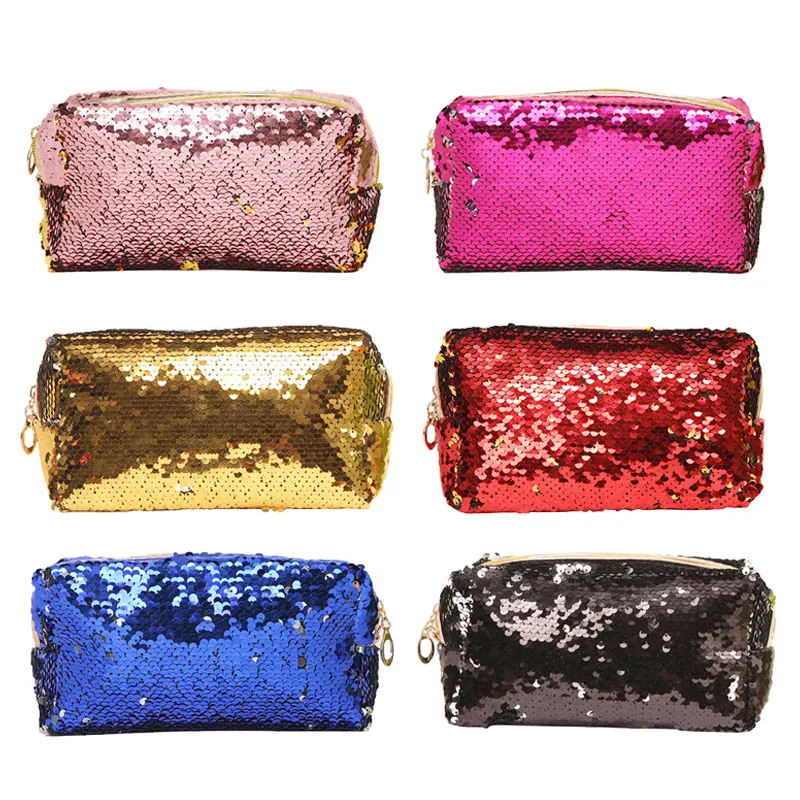 New Fashion Sequin Glitter Portable Cosmetic Bag Organizer Holder Small Makeup Travel Storage Beauty Wash Zipper Women Girl Box