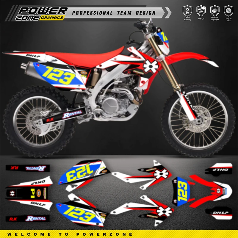 

PowerZone Custom Graphics Backgrounds Decals Stickers Kits For HONDA CRF450X 2018 2017-2005 Motocycle Sticker Name Number 001