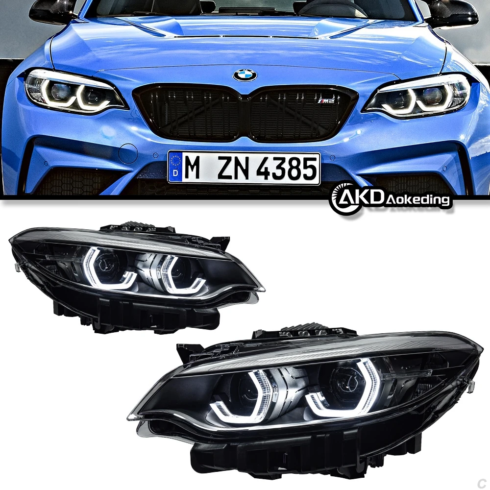 AKD светодиодный DRL для BMW F22 2 серии светодиодный 2014-2019 фары M2 F23 F87 динамический сигнал поворота двойной лучевой Объектив Передняя лампа