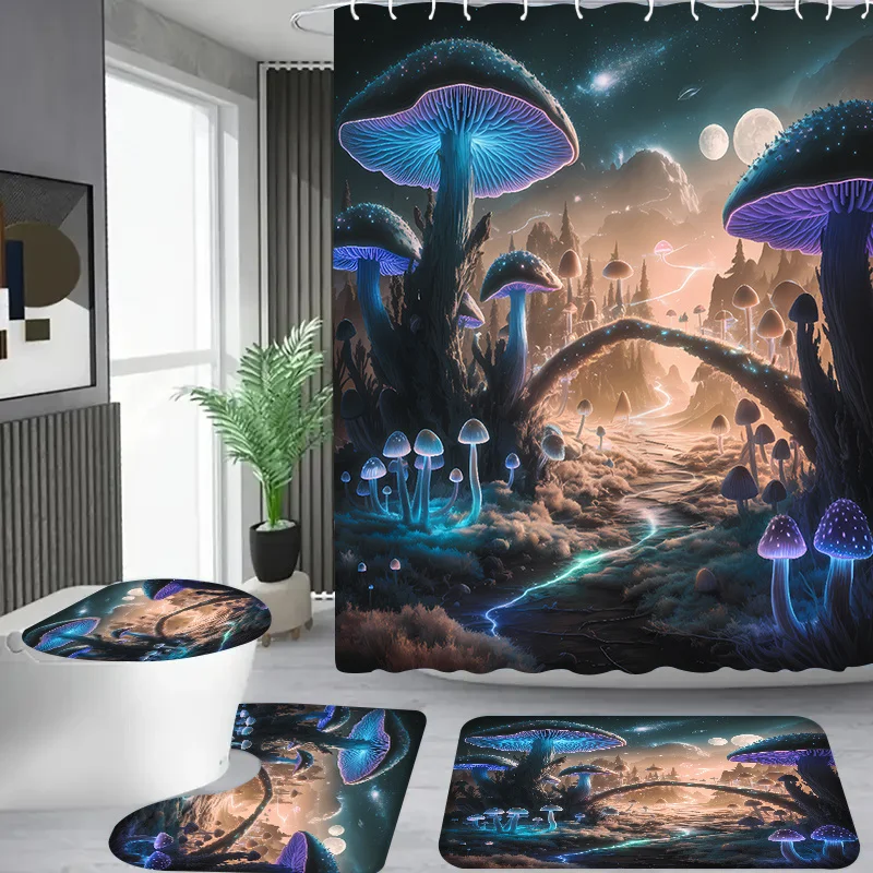 

4 шт., светящийся грибной узор в виде лунного света, ванная комната в квартире, занавеска для душа в душевой комнате, набор занавесок для душа в отеле с