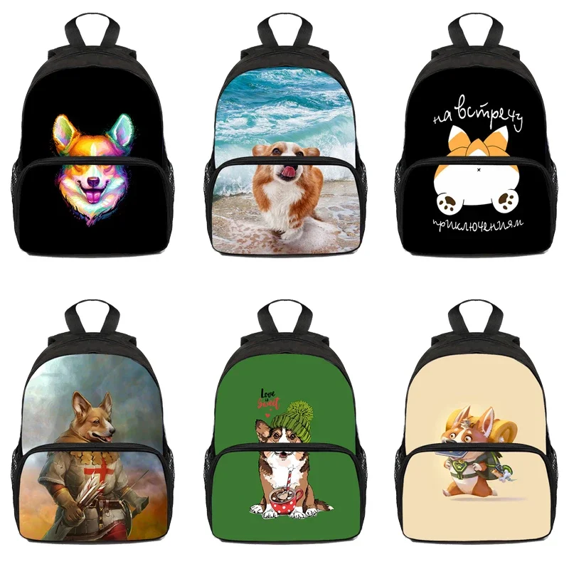 3D Print Welsh Corgi Pembroke Backpack Kindergarten Children Bag Pet Dog Schoolbags Kids Cute Bookbag Women 12/16 inch Travelbag