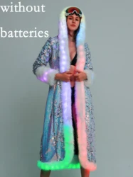 Led Lighs Plush Faux Fur Clothes Cool Night Dancing Props Led Light Up Rave Jacket Adult Dance Performance Fancy Dress Flash