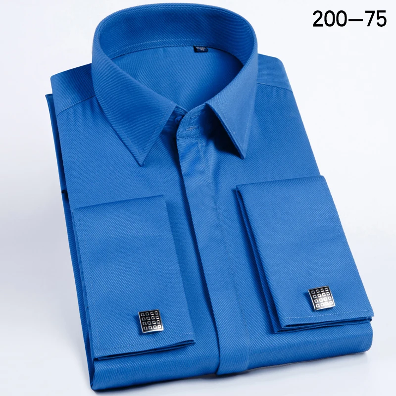 Heren Frans manchetknoopoverhemd met lange mouwen, slim fit, verborgen knopen, effen kleur, high-end trouwjurk, formeel heren - afbeelding 1