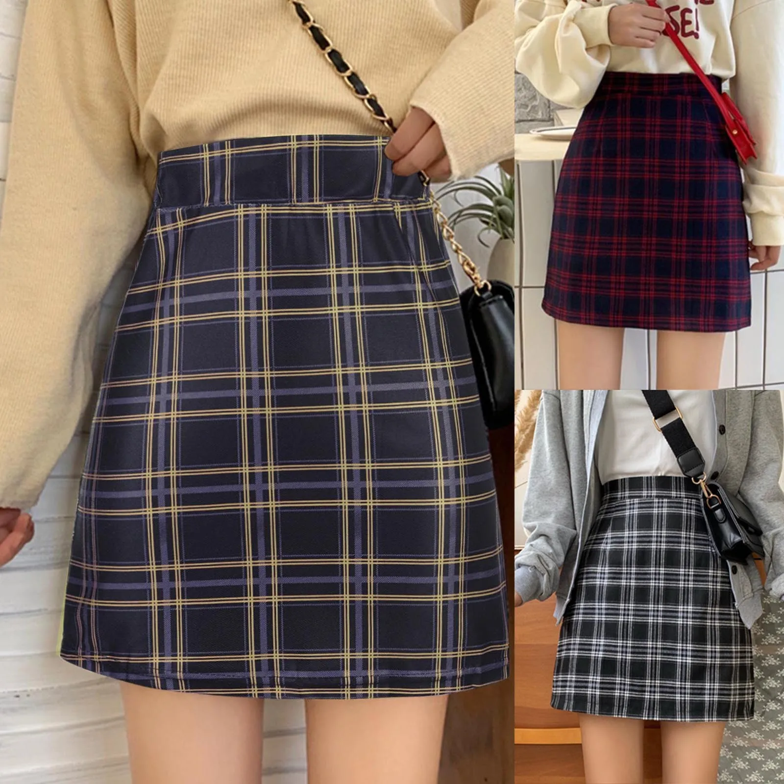 2023 Skirts Women Retro Plaid Summer Mini Skirt A-Line Ulzzang High Waist Students New Arrival Fashion Girls Female Stylish