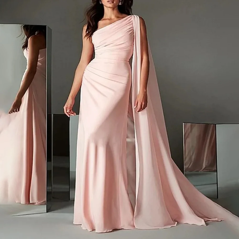 

LZPOVE Elegant Mermaid Evening Dresses For Women Long One Shoulder Pleated Sleeveless Chiffon Party Dresses فساتين السهرة