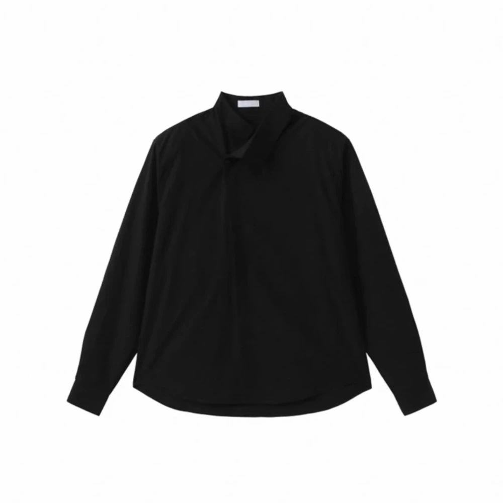 Men's 2025 Autumn New Chic Tops Loose Versatile Trendy Padded Shoulder Shirts Simple Design Irregular Collar Long Sleeve Shirts