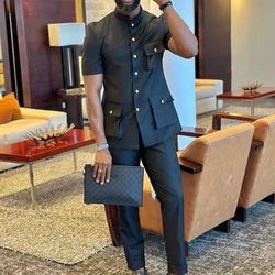 Black Single Breasted Men Suit Two Pieces(Short Jacket+Pants) Outfits Casual Party Prom Wedding Set