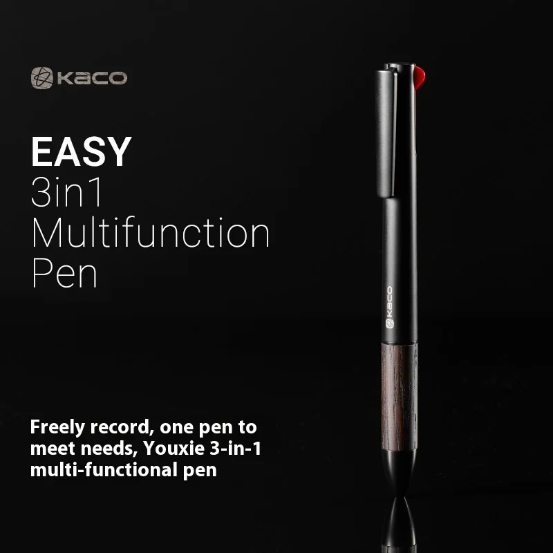 Kaco EASY 3 in 1 Wood Multifunctional Gel Pen 0.5MM Metal Mechanical Pencil Back Black/Red Writing To School Office Stationery
