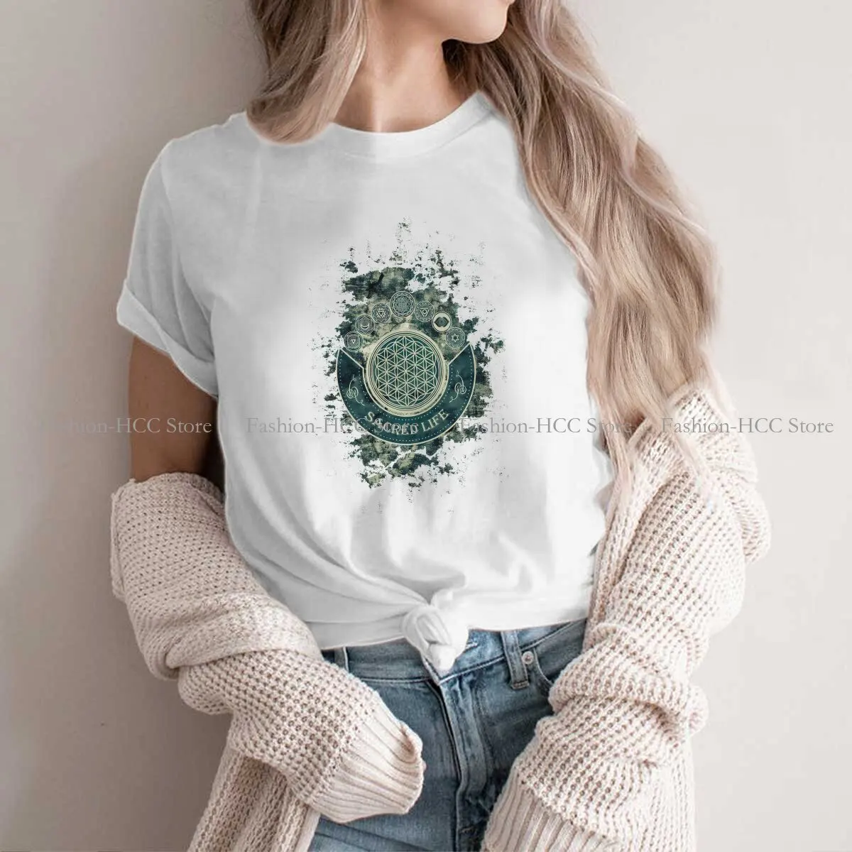 Sacred Geometry Magic Mandala Polyester TShirt for Women Sacred Humor Summer Tee T Shirt High Quality Trendy