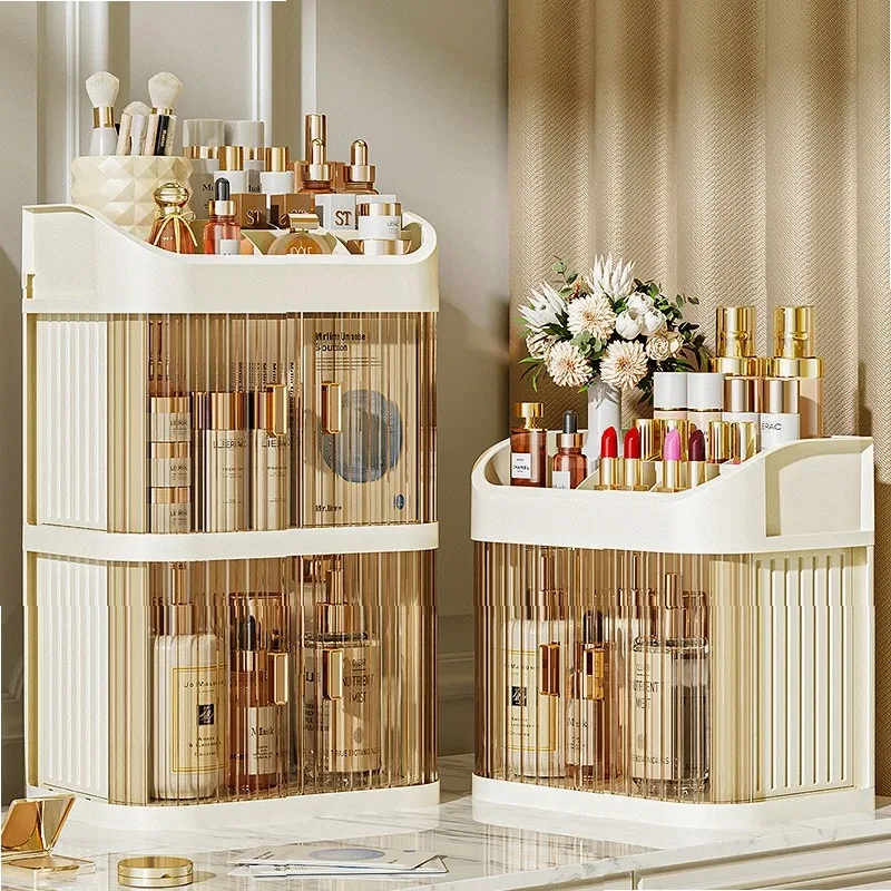 

Large Capacity Cosmetics Storage Box, Desktop Organizer with Drawer for Skincare Products, Dustproof Makeup Rack