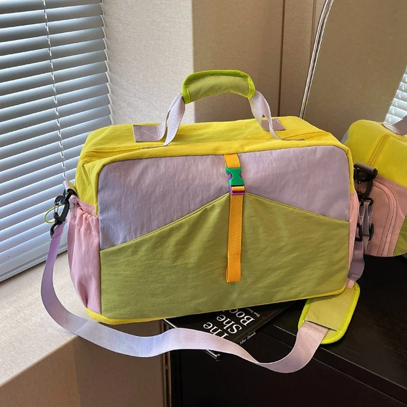 new-color-block-lightweight-large-capacity-travel-bag-women's-handheld-fitness-bag-boarding-luggage-bag-sport-travel-bag
