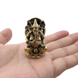 Mini Vintage Brass Ganesha Statue Pocket India Thailand Elephant God Figure Sculpture Home Office Desk Decorative Ornament Gift