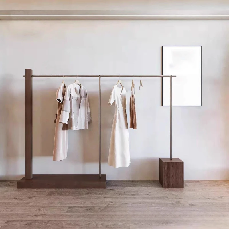 

Clothing display rack, solid wood floor to ceiling walnut color clothes rack