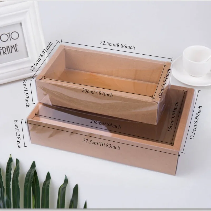 10pcs Clear PVC Lid White/Black/Kraft Paper Box Handmade Soap Candy chocolate biscuit boxes for wedding party gift wrap