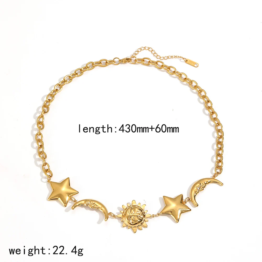 Elegantes, glattes Edelstahl-Stern-Mond-Armband, 18K vergoldet, stapelbares Sonnenarmband, Schmuckgeschenk für Frauen – Detail 9