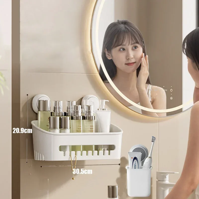 Bathroom Shelf for Shower Without Drilling Suction Cup Accessorie Organizers Wall Shelves Items Cosmetics and shower gel storage