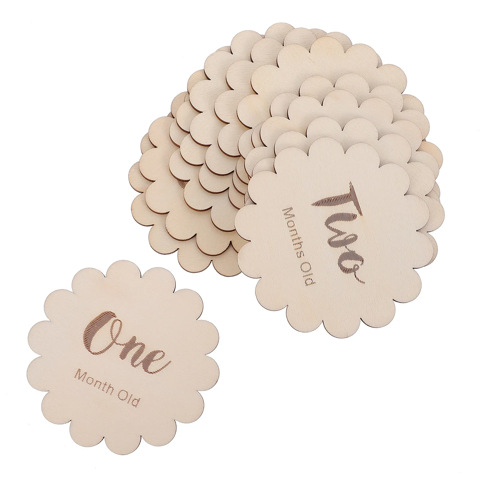 

12Pcs Baby Growth Commemorative Cards Creative Wooden Monthly Milestone Photo Props Newborn Full Month Celebration Keepsake