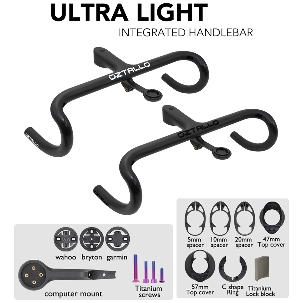 OZTALLO Light 265g Road Bike Handlebar Cockpit Full Carbon Fiber Internal Cable Integrated 360mm-440mm with Mount for Bicycle